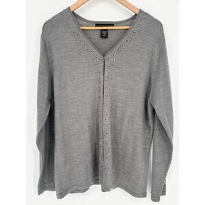 Geoffrey Beene Gray Merino Wool Cashmere Blend Floral Cardigan Sweater Size XL